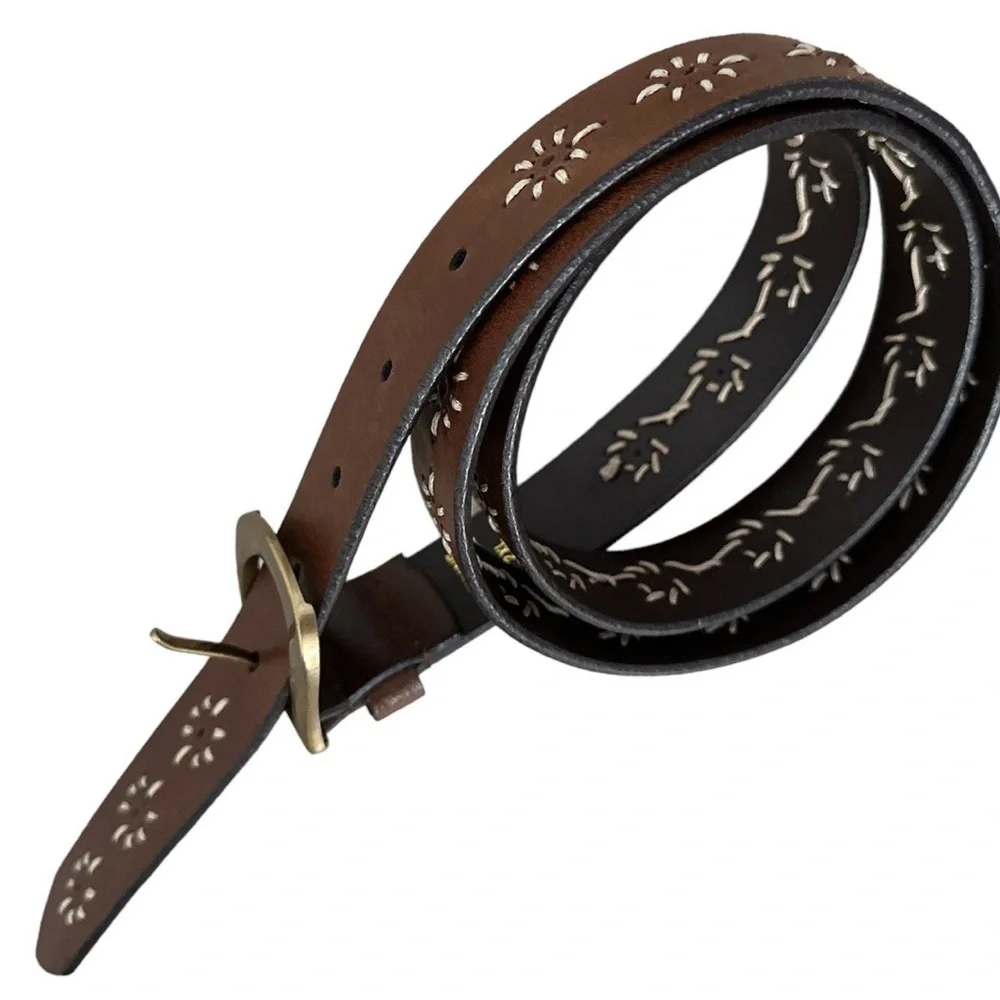 Boho embroidered genuine leather belt women’s 2XL